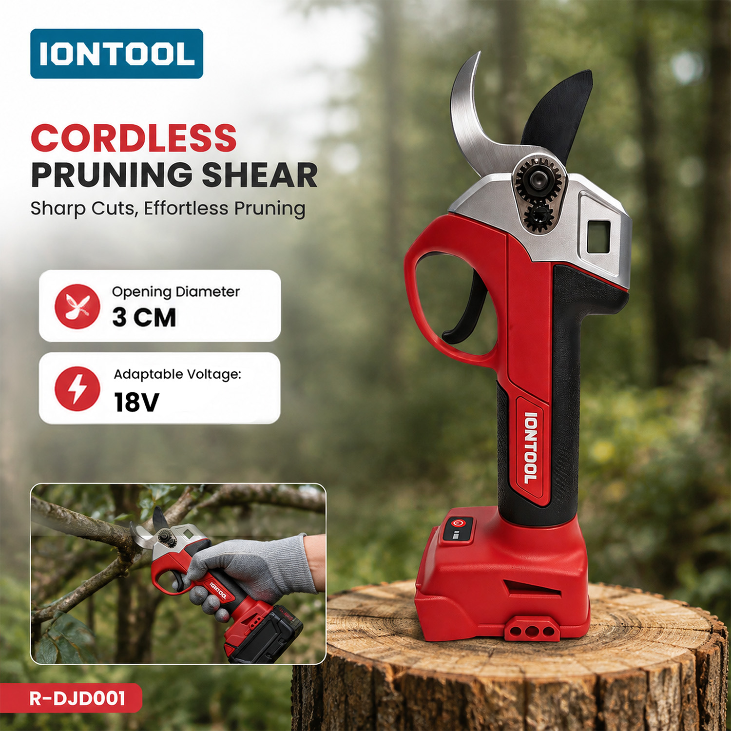 Gardening Tools Scissors - IONTOOL Red Cordless Pruning Shears Bare