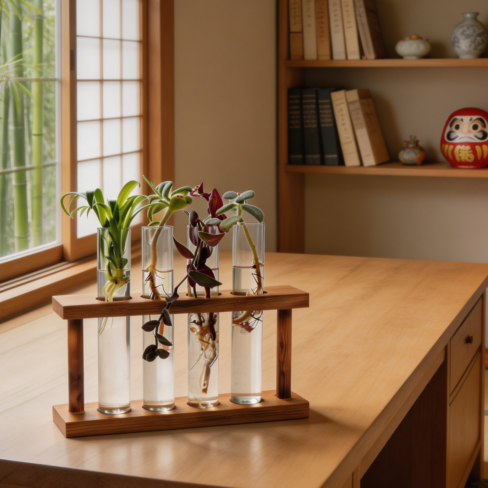 Plant Support Stake - Wooden Plant Propagation Station with Glass